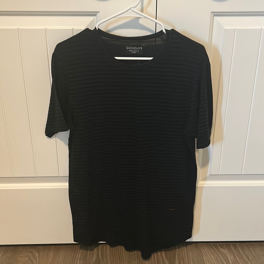 Goodlife Scalloped ss medium black and grey striped. **Brand new with tags**